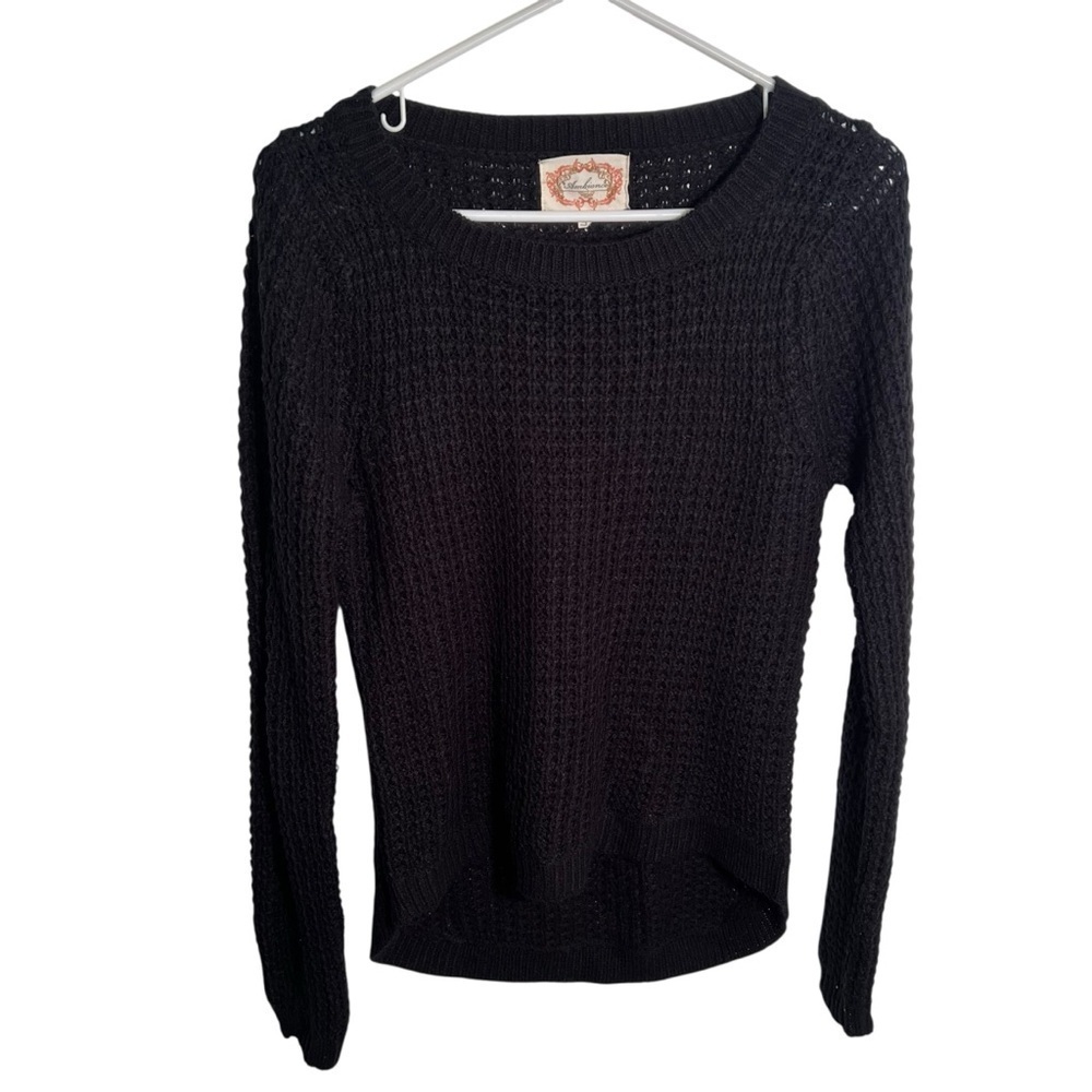 Ambiance Women's Size Medium Crewneck Loose Knit Sweater Black‎ High Low Hem